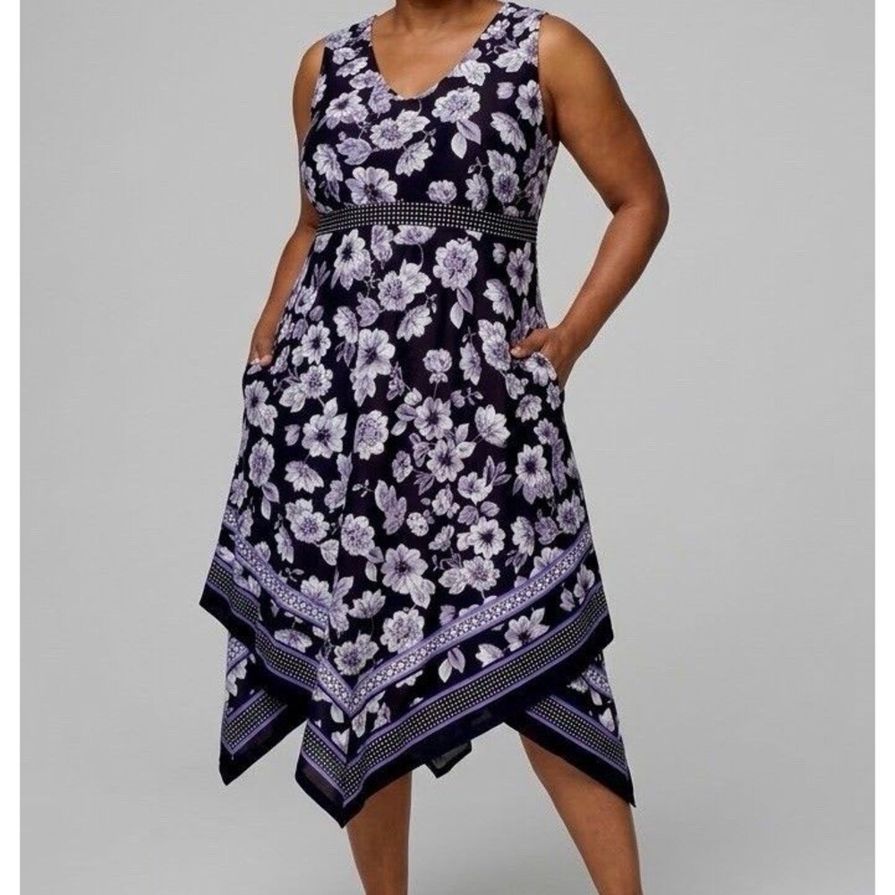 Soma Floral Midi Dress XL Handkerchief Hem Stretch Sleeveless Romantic Comfort